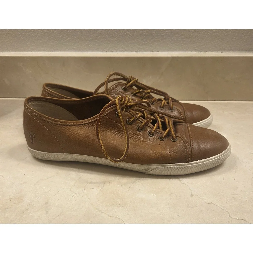 Vintage Frye Boot Co Sneakers Shoes In Cognac Soft Leather Lace Up Size M9/W10.5